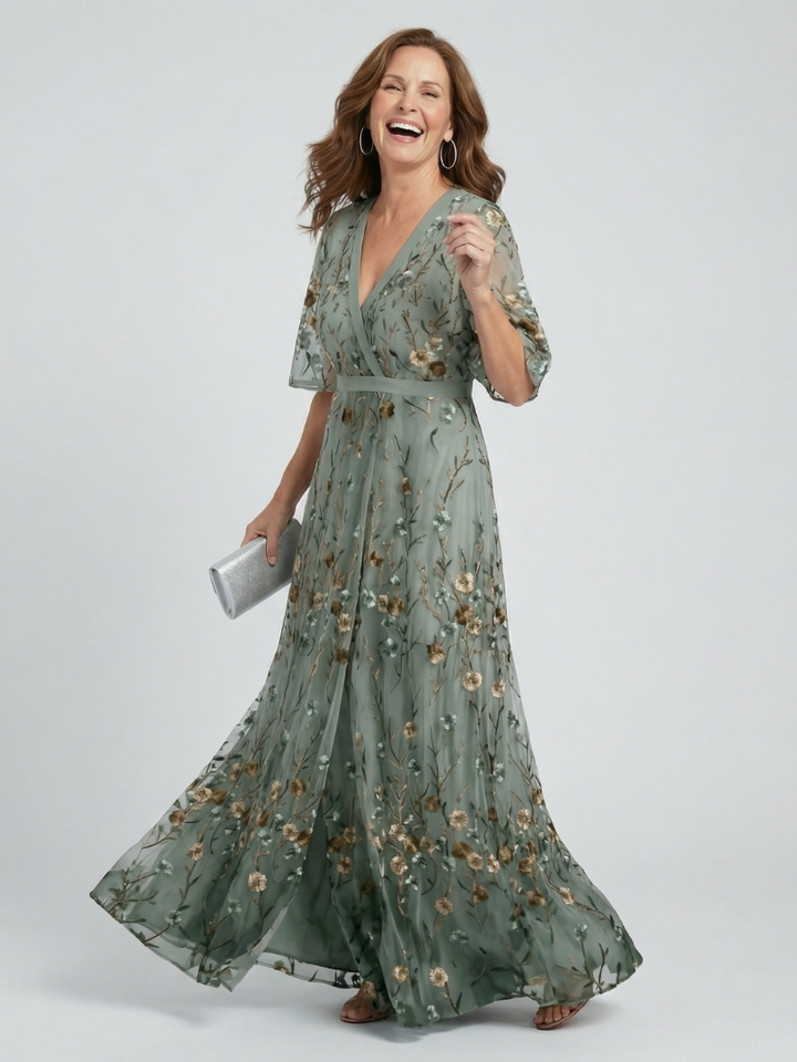 Selora halter maxi dress in sage green