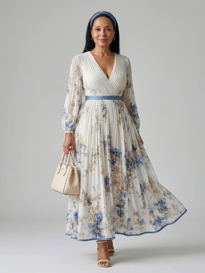 Rielle white pleated wrap midi dress