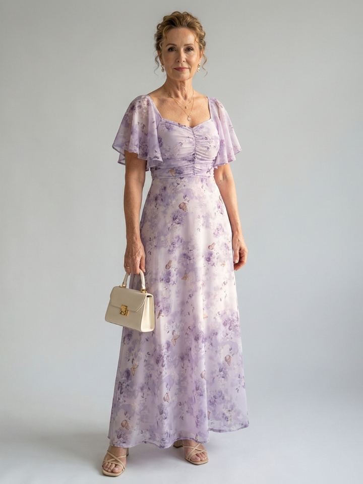 Vaelis floral midi dress with flutter sleeves