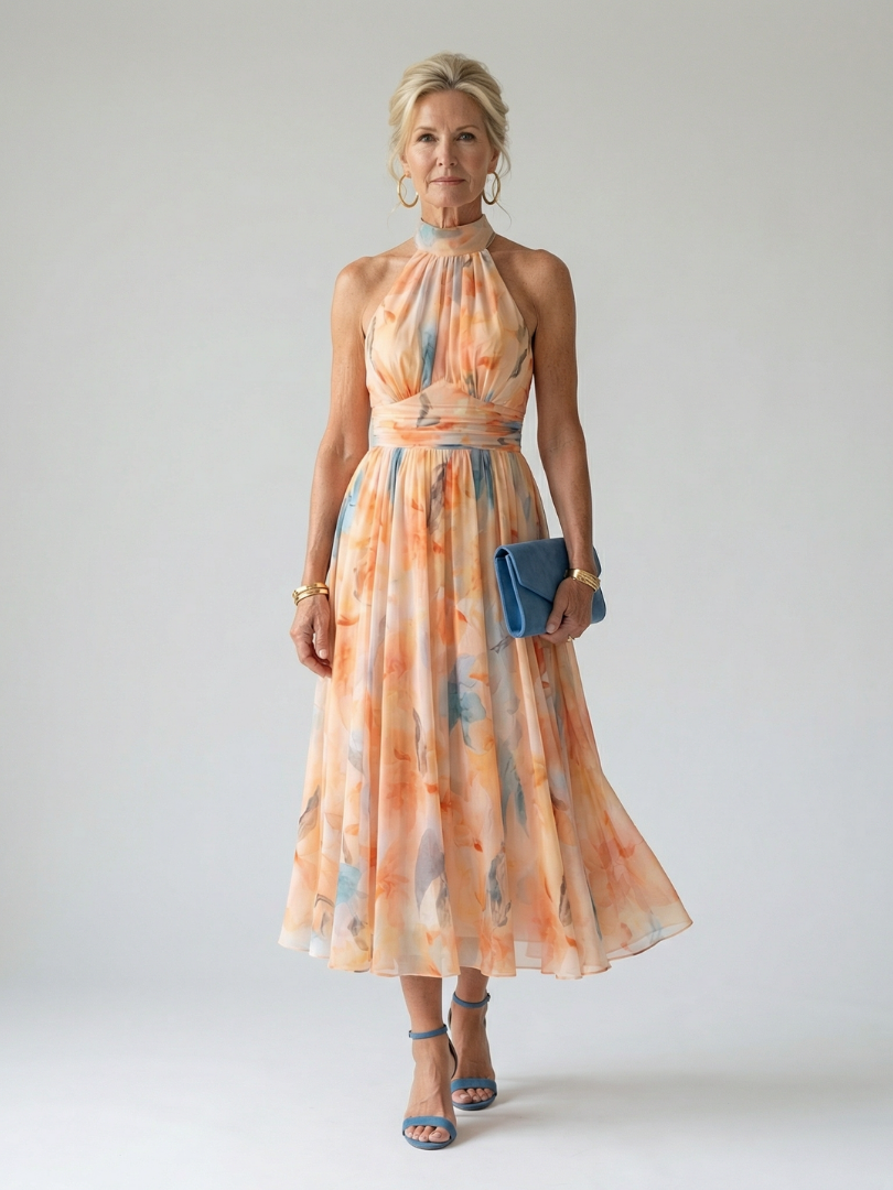Elin multicolour halter neck midi dress