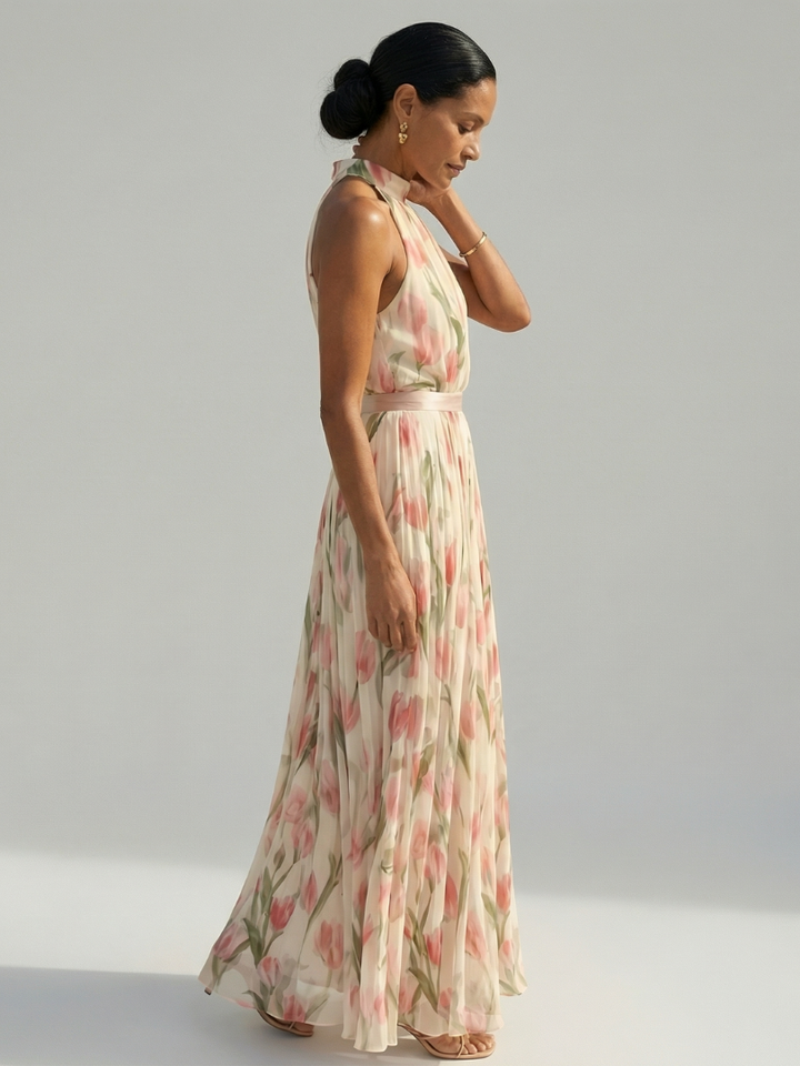 Aurelle floral halter midi dress
