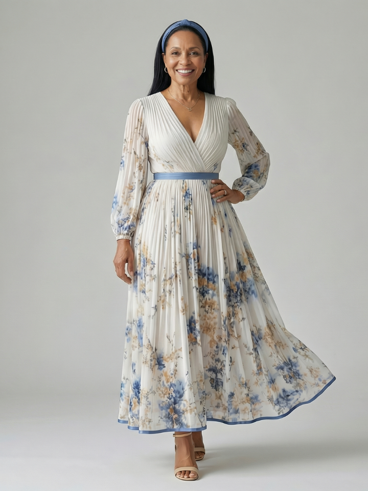 Rielle white pleated wrap midi dress