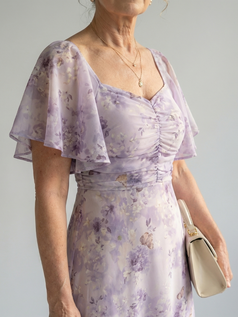 Vaelis floral midi dress with flutter sleeves