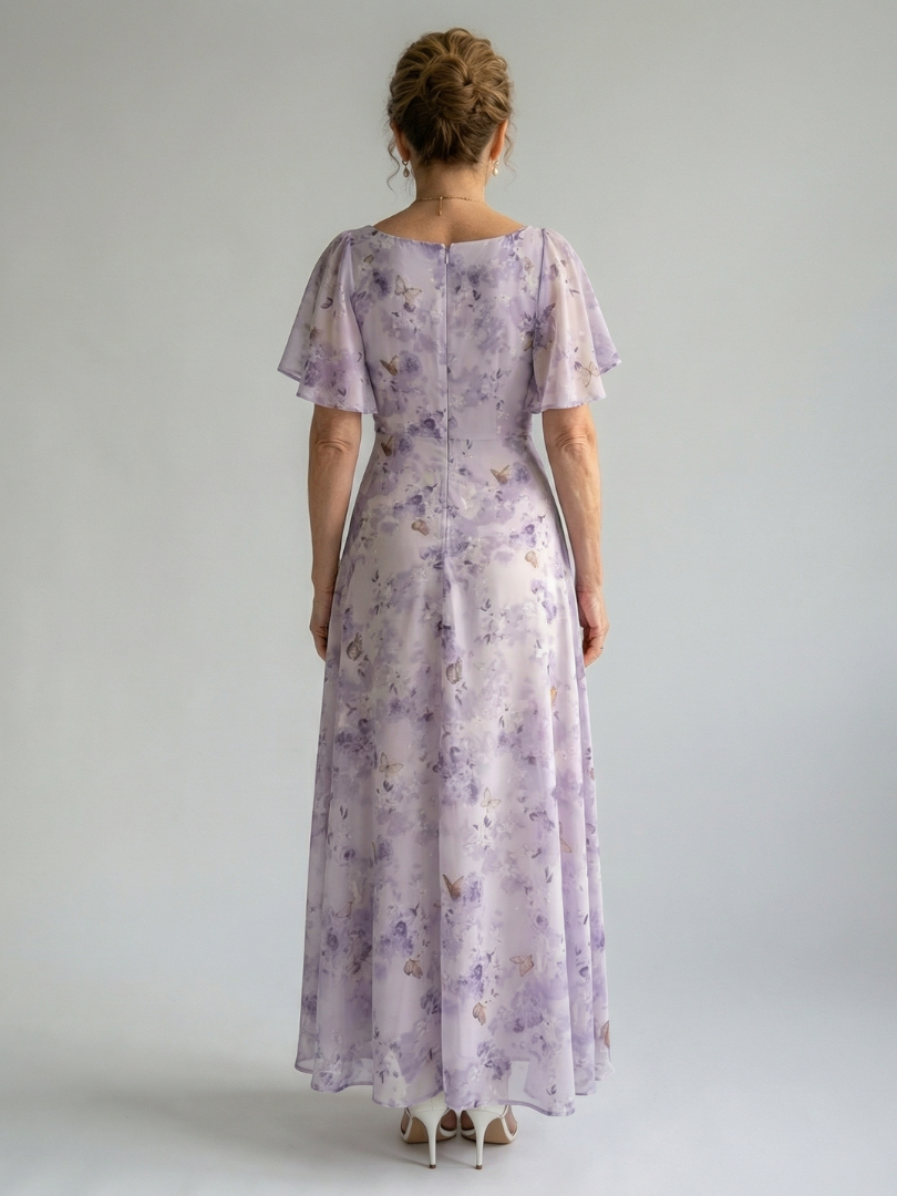 Vaelis floral midi dress with flutter sleeves