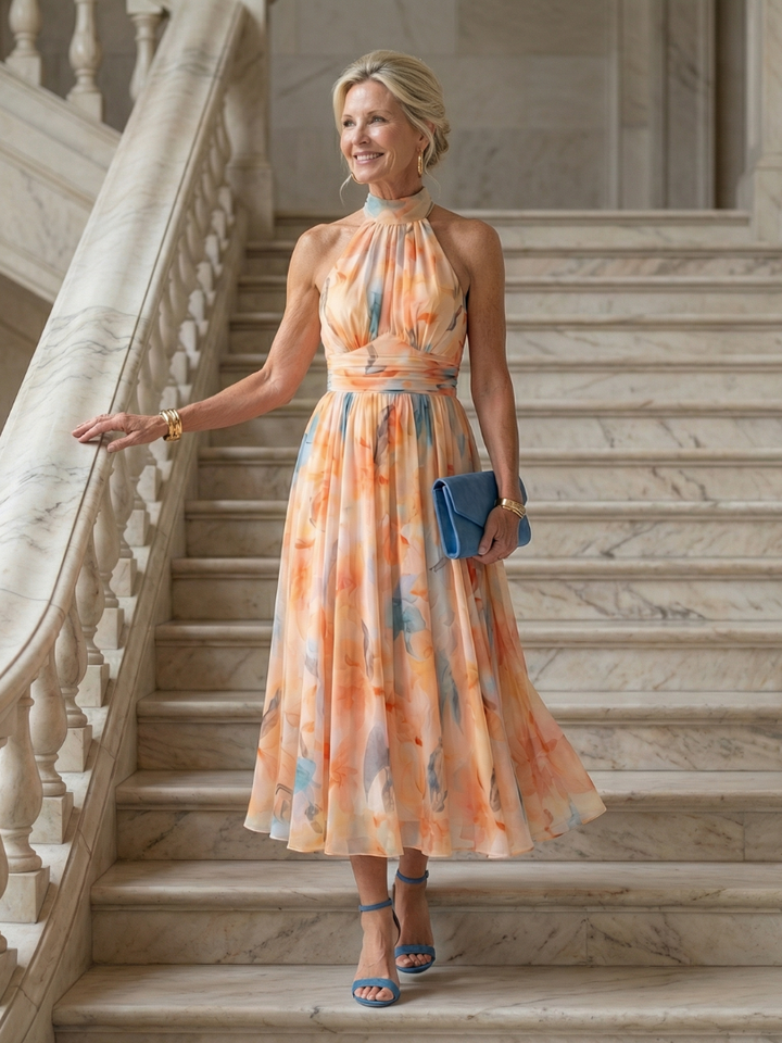 Elin multicolour halter neck midi dress