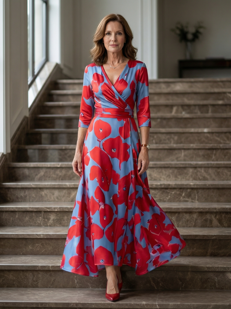 Celine collared wrap midi dress