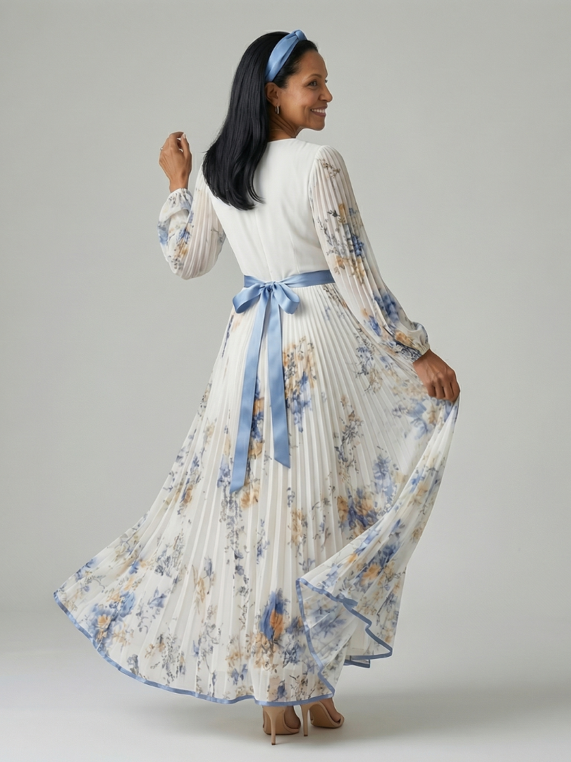 Rielle white pleated wrap midi dress