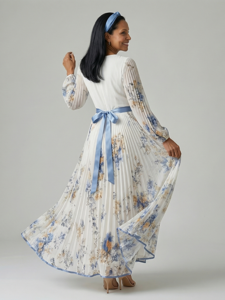 Rielle white pleated wrap midi dress