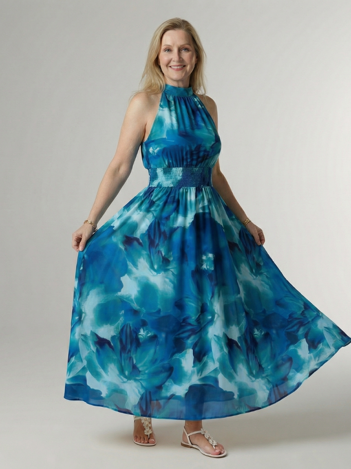 Sylin ruched halter midi dress